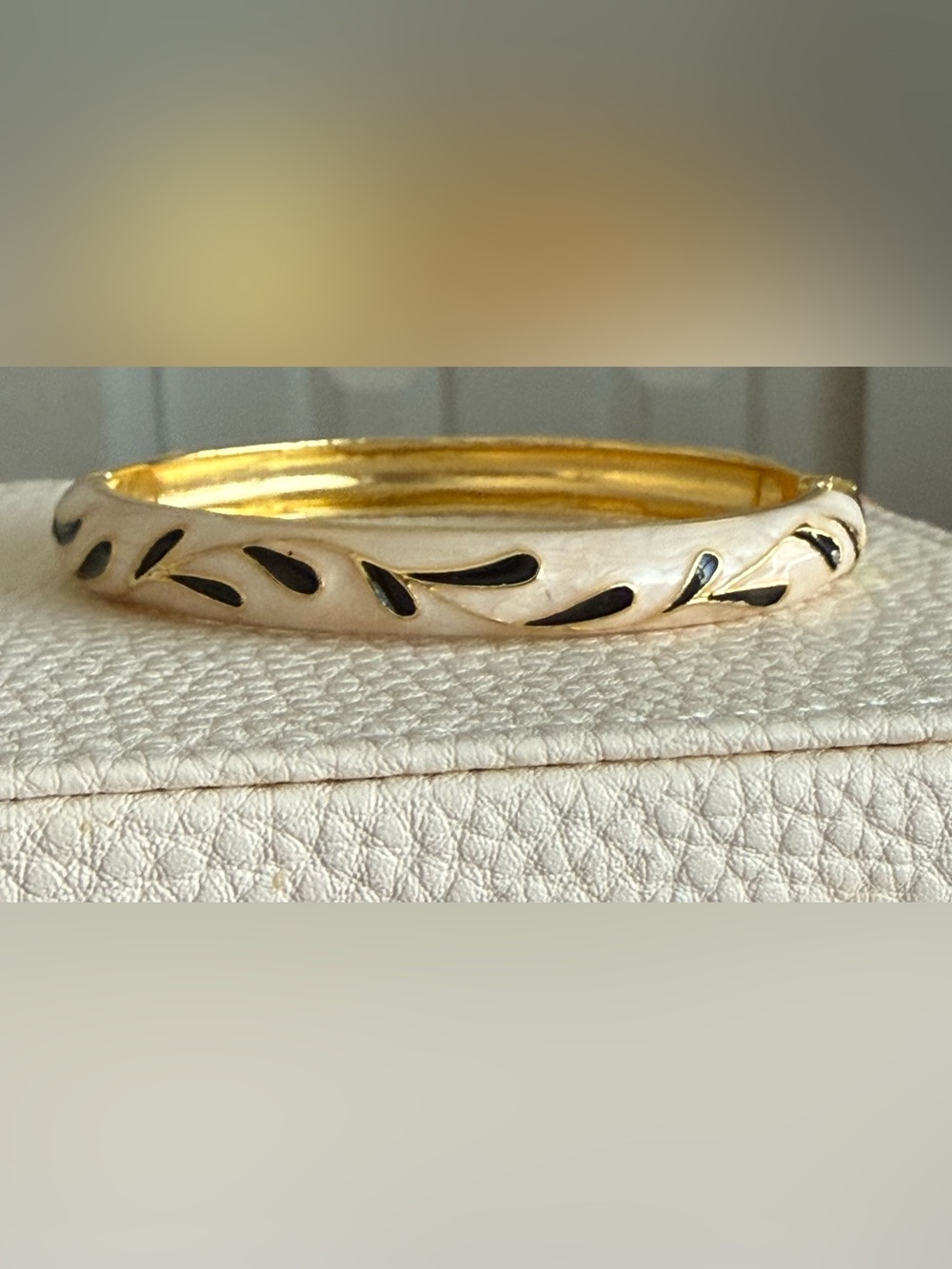 Gold-Plated Hinged Bangle Bracelet with Black Inlay *NEW